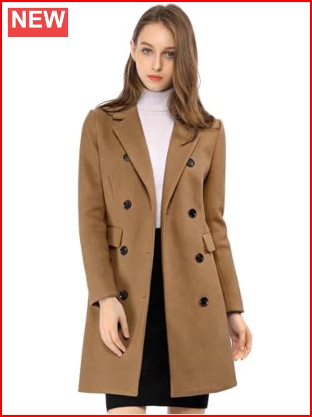 Double Breasted Trench Peacoat Longline Winter Coat Flap Pockets